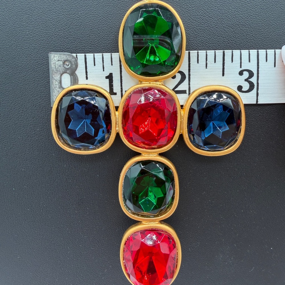 KENNETH LANE Signed Gold Extra Large Multicolor Pendant Necklace - Picture 9 of 10